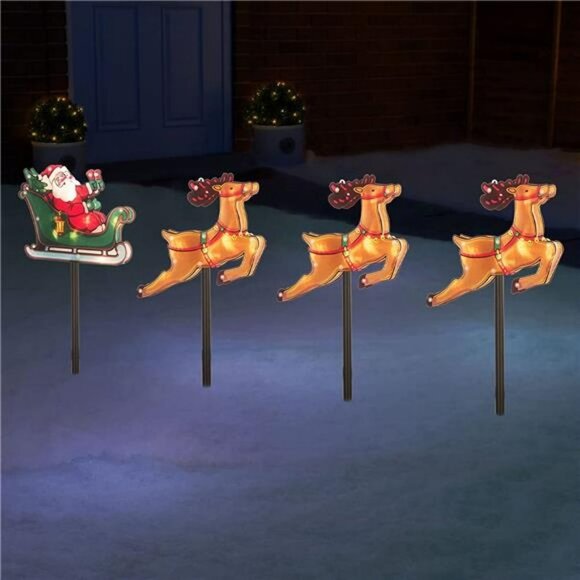 4-Piece Reindeer Set Christmas Pathway Lights, Solar Powered LED - Picture 6 of 6